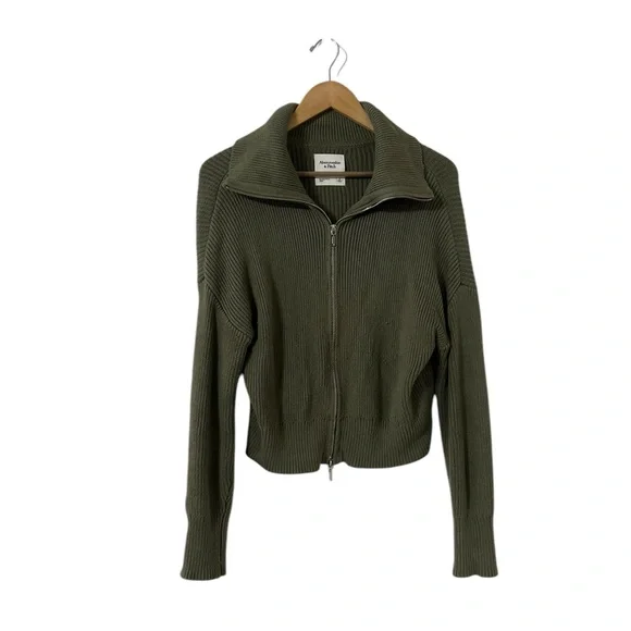 ABERCROMBIE & FITCH Rib Zip Up Knit Sweater Pullover Top - Picture 3 of 7